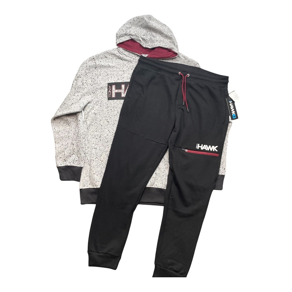 Tony Hawk Men Hoodie and Jogger Set XL Black Gray Speckled Skater Streetwear